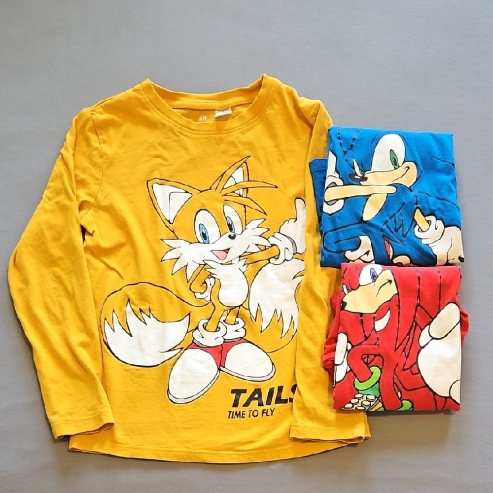H&M Boys Long Sleeve Shirts-  Sonic Character Print, Lot Of 3, Sz 6x/7